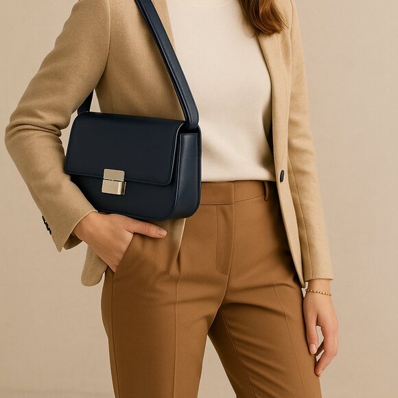 NWT Michael kors quiet designer Shoulder Leather Navy Blue - Picture 1 of 13